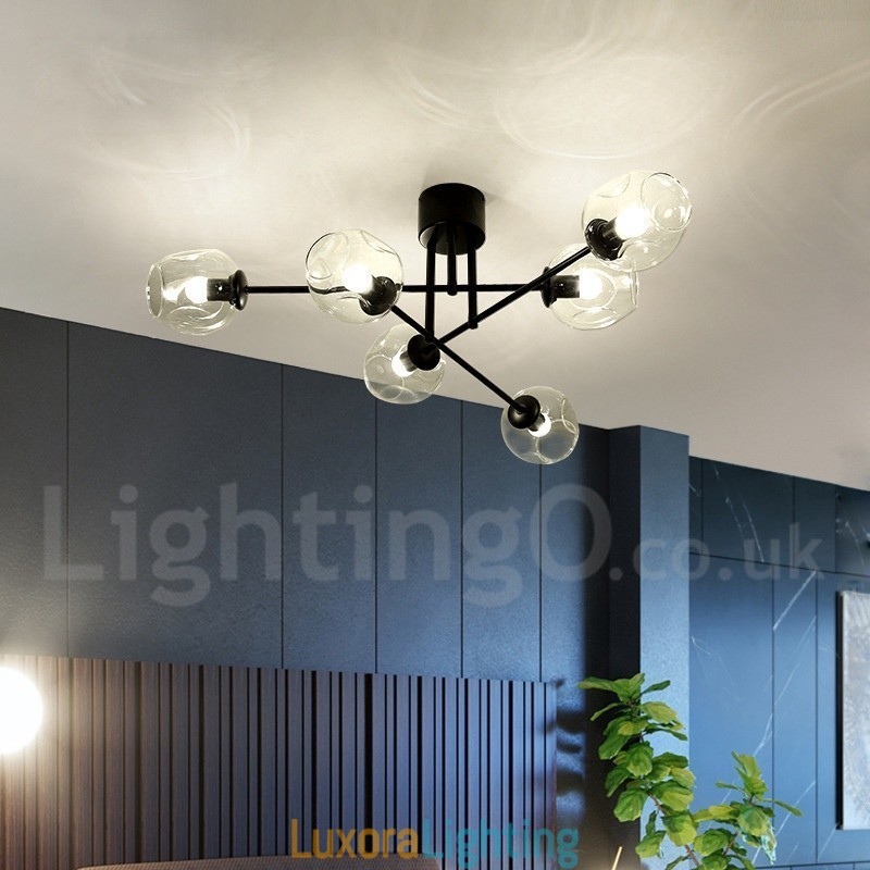 Designer Touch Decorative 6 Light Rustic Lodge Stainless Steel Chandelier with Clear or Blue Glass Shades