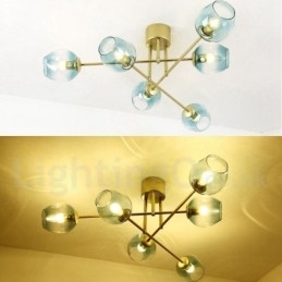 Designer Touch Decorative 6 Light Rustic Lodge Stainless Steel Chandelier with Clear or Blue Glass Shades