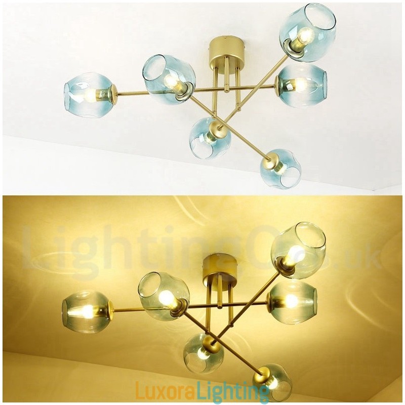 Designer Touch Decorative 6 Light Rustic Lodge Stainless Steel Chandelier with Clear or Blue Glass Shades