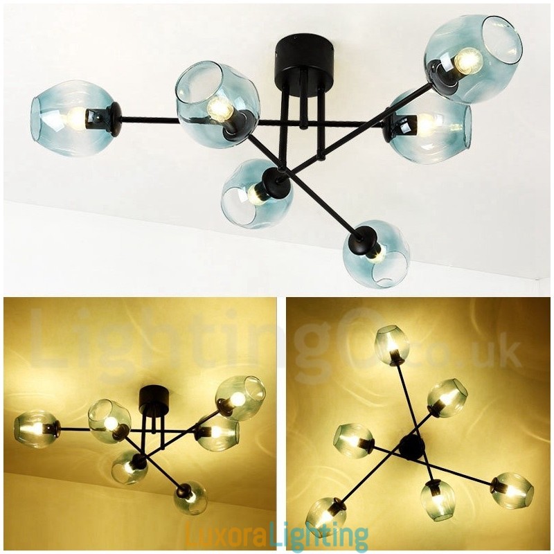 Designer Touch Decorative 6 Light Rustic Lodge Stainless Steel Chandelier with Clear or Blue Glass Shades