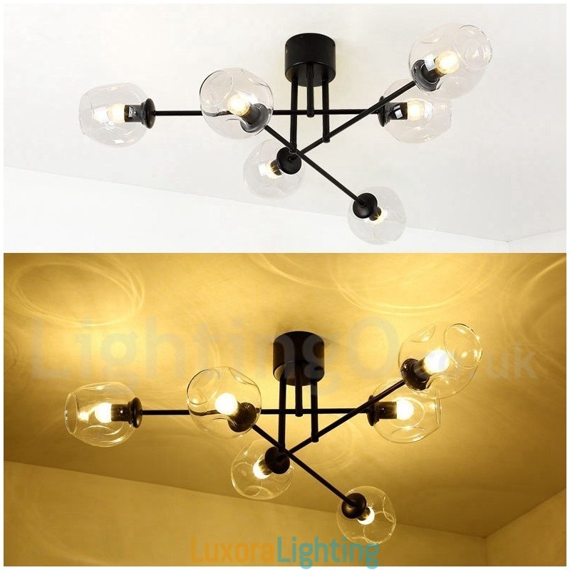 Designer Touch Decorative 6 Light Rustic Lodge Stainless Steel Chandelier with Clear or Blue Glass Shades