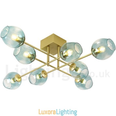 Designer Touch Decorative 8 Light Rustic Lodge Stainless Steel Chandelier with Clear or Blue Glass Shades