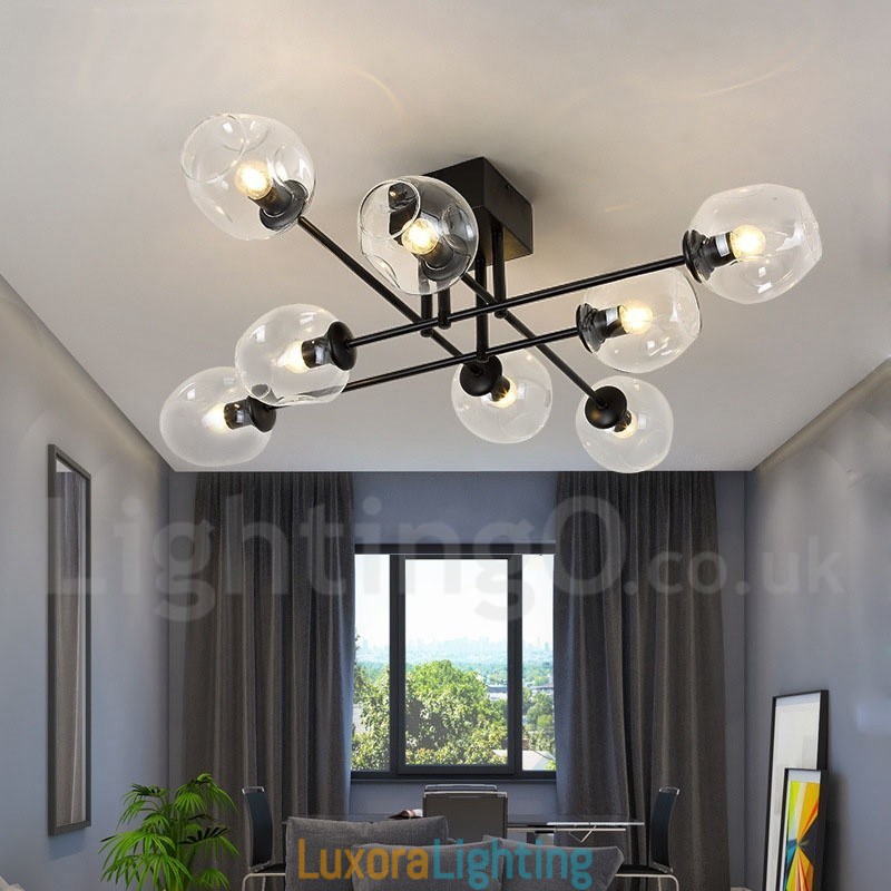 Designer Touch Decorative 8 Light Rustic Lodge Stainless Steel Chandelier with Clear or Blue Glass Shades