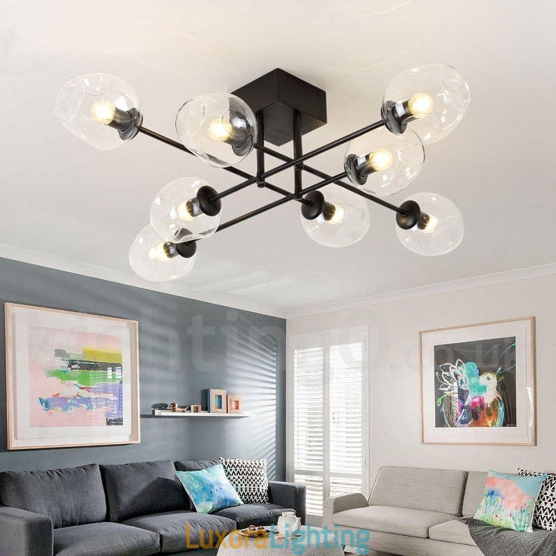 Designer Touch Decorative 8 Light Rustic Lodge Stainless Steel Chandelier with Clear or Blue Glass Shades