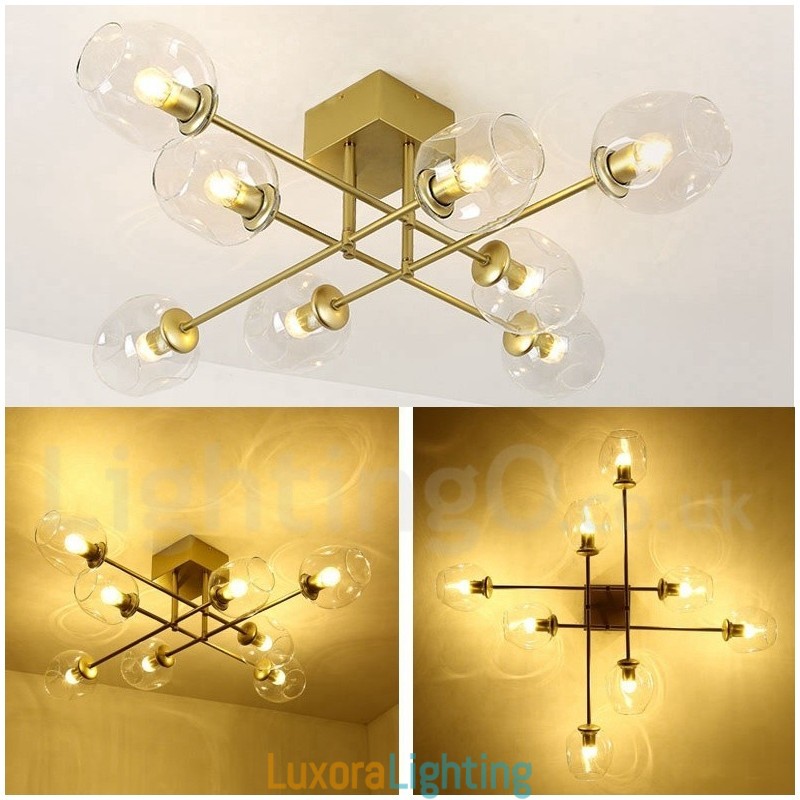 Designer Touch Decorative 8 Light Rustic Lodge Stainless Steel Chandelier with Clear or Blue Glass Shades