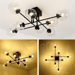 Designer Touch Decorative 8 Light Rustic Lodge Stainless Steel Chandelier with Clear or Blue Glass Shades