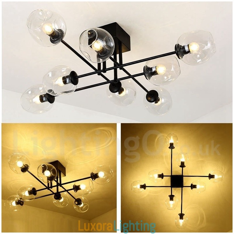 Designer Touch Decorative 8 Light Rustic Lodge Stainless Steel Chandelier with Clear or Blue Glass Shades