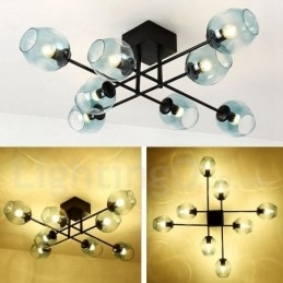 Designer Touch Decorative 8 Light Rustic Lodge Stainless Steel Chandelier with Clear or Blue Glass Shades