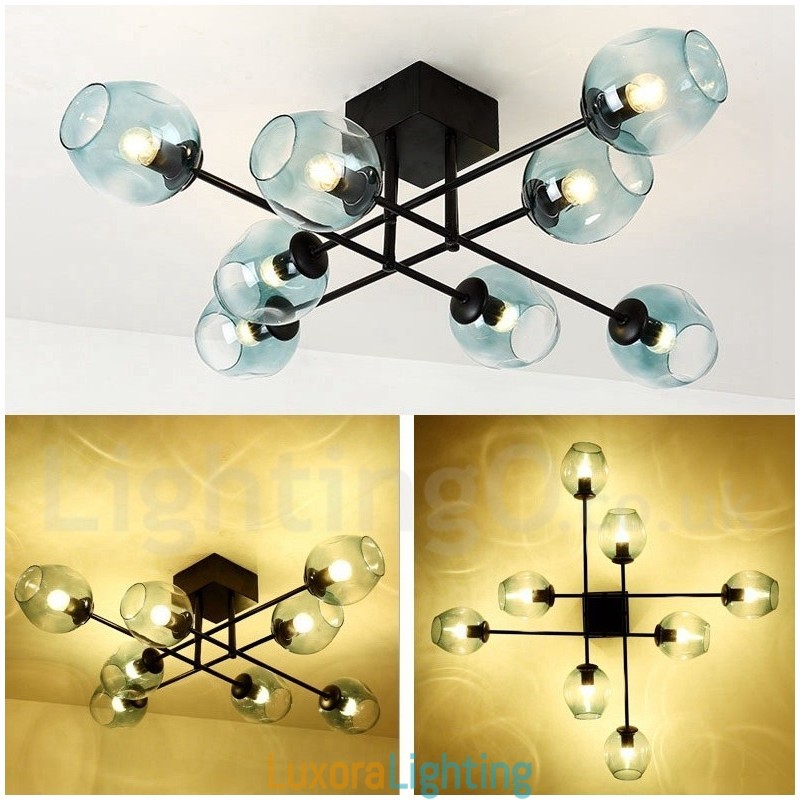 Designer Touch Decorative 8 Light Rustic Lodge Stainless Steel Chandelier with Clear or Blue Glass Shades