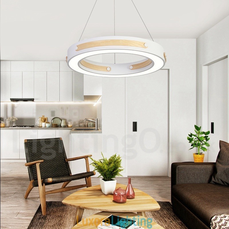 Designer Touch Decorative Multi Wood Colours Ring Modern Contemporary Pendant Light with Acrylic Shade