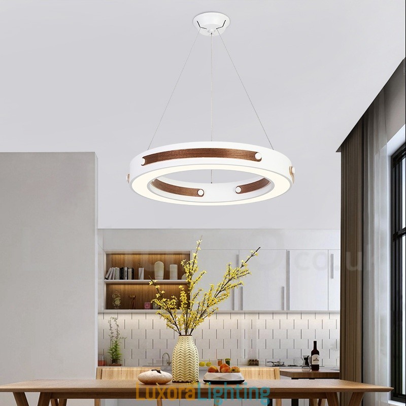 Designer Touch Decorative Multi Wood Colours Ring Modern Contemporary Pendant Light with Acrylic Shade