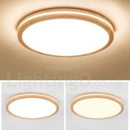 Designer Touch Decorative Dimmable Round Wooden with Lens Modern Contemporary Nordic Style Flush Mount Wood Ceiling Light with Acrylic Shade and Remote Control Also Can Be Used As Wall Light