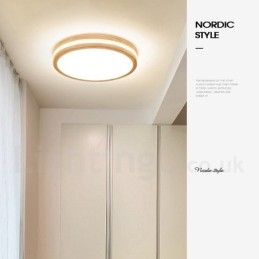 Designer Touch Decorative Dimmable Round Wooden with Lens Modern Contemporary Nordic Style Flush Mount Wood Ceiling Light with Acrylic Shade and Remote Control Also Can Be Used As Wall Light