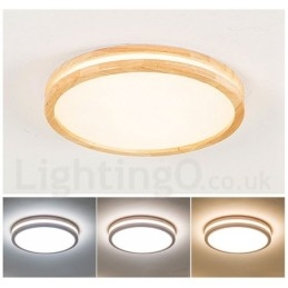 Designer Touch Decorative Dimmable Round Wooden with Lens Modern Contemporary Nordic Style Flush Mount Wood Ceiling Light with Acrylic Shade and Remote Control Also Can Be Used As Wall Light