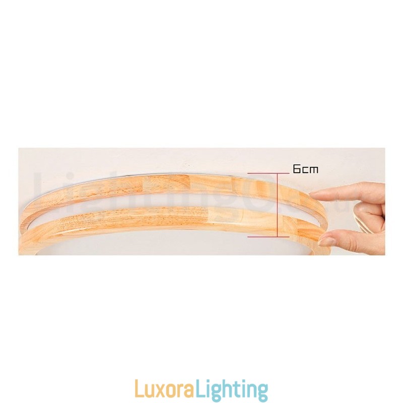 Designer Touch Decorative Dimmable Round Wooden with Lens Modern Contemporary Nordic Style Flush Mount Wood Ceiling Light with Acrylic Shade and Remote Control Also Can Be Used As Wall Light