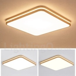 Designer Touch Decorative Square Wooden with Lens Modern Contemporary Nordic Style Flush Mount Wood Ceiling Light with Acrylic Shade and Remote Control Also Can Be Used As Wall Light