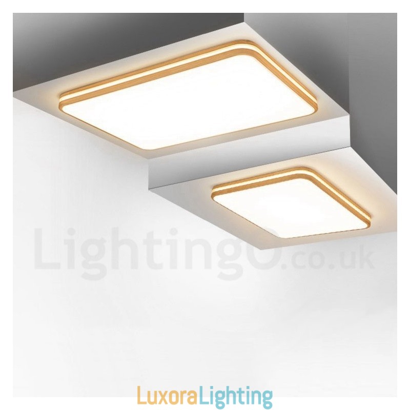 Designer Touch Decorative Square Wooden with Lens Modern Contemporary Nordic Style Flush Mount Wood Ceiling Light with Acrylic Shade and Remote Control Also Can Be Used As Wall Light