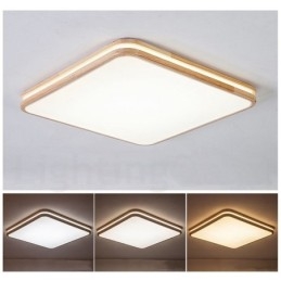 Designer Touch Decorative Square Wooden with Lens Modern Contemporary Nordic Style Flush Mount Wood Ceiling Light with Acrylic Shade and Remote Control Also Can Be Used As Wall Light