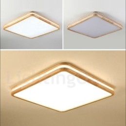 Designer Touch Decorative Square Wooden with Lens Modern Contemporary Nordic Style Flush Mount Wood Ceiling Light with Acrylic Shade and Remote Control Also Can Be Used As Wall Light