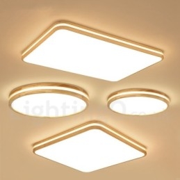 Designer Touch Decorative Square Wooden with Lens Modern Contemporary Nordic Style Flush Mount Wood Ceiling Light with Acrylic Shade and Remote Control Also Can Be Used As Wall Light