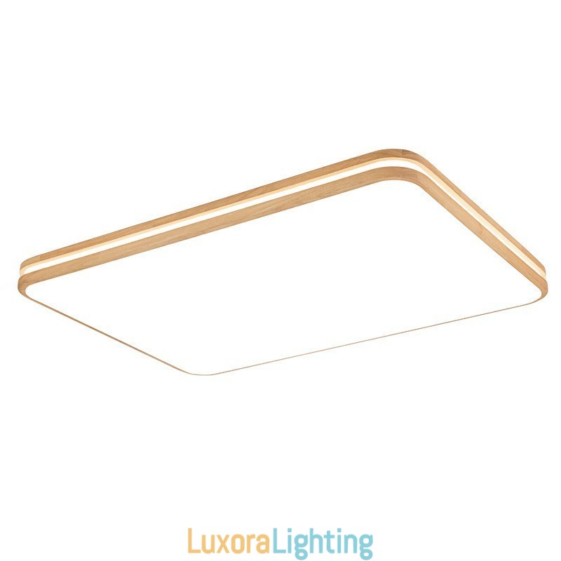 Designer Touch Decorative Dimmable Rectangle Wooden with Lens Modern Contemporary Nordic Style Flush Mount Wood Ceiling Light with Acrylic Shade and Remote Control Also Can Be Used As Wall Light