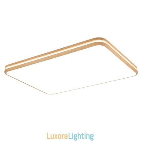 Designer Touch Decorative Dimmable Rectangle Wooden with Lens Modern Contemporary Nordic Style Flush Mount Wood Ceiling Light with Acrylic Shade and Remote Control Also Can Be Used As Wall Light