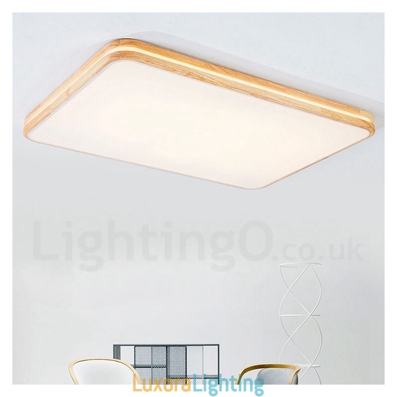 Designer Touch Decorative Dimmable Rectangle Wooden with Lens Modern Contemporary Nordic Style Flush Mount Wood Ceiling Light with Acrylic Shade and Remote Control Also Can Be Used As Wall Light