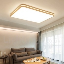 Designer Touch Decorative Dimmable Rectangle Wooden with Lens Modern Contemporary Nordic Style Flush Mount Wood Ceiling Light with Acrylic Shade and Remote Control Also Can Be Used As Wall Light