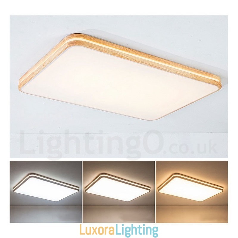 Designer Touch Decorative Dimmable Rectangle Wooden with Lens Modern Contemporary Nordic Style Flush Mount Wood Ceiling Light with Acrylic Shade and Remote Control Also Can Be Used As Wall Light