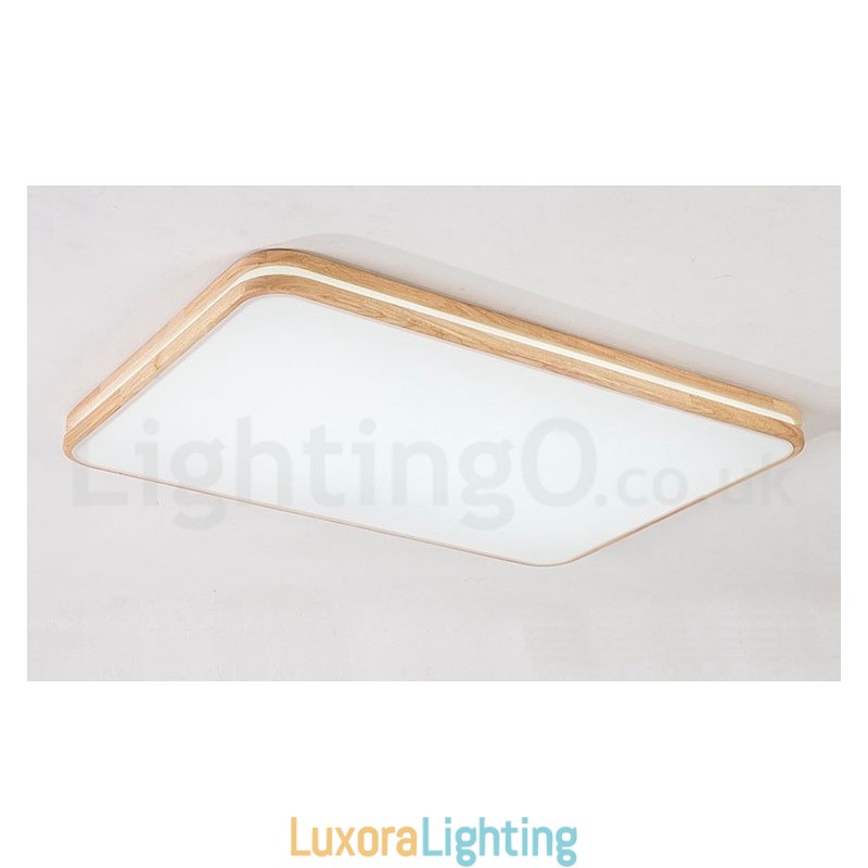 Designer Touch Decorative Dimmable Rectangle Wooden with Lens Modern Contemporary Nordic Style Flush Mount Wood Ceiling Light with Acrylic Shade and Remote Control Also Can Be Used As Wall Light