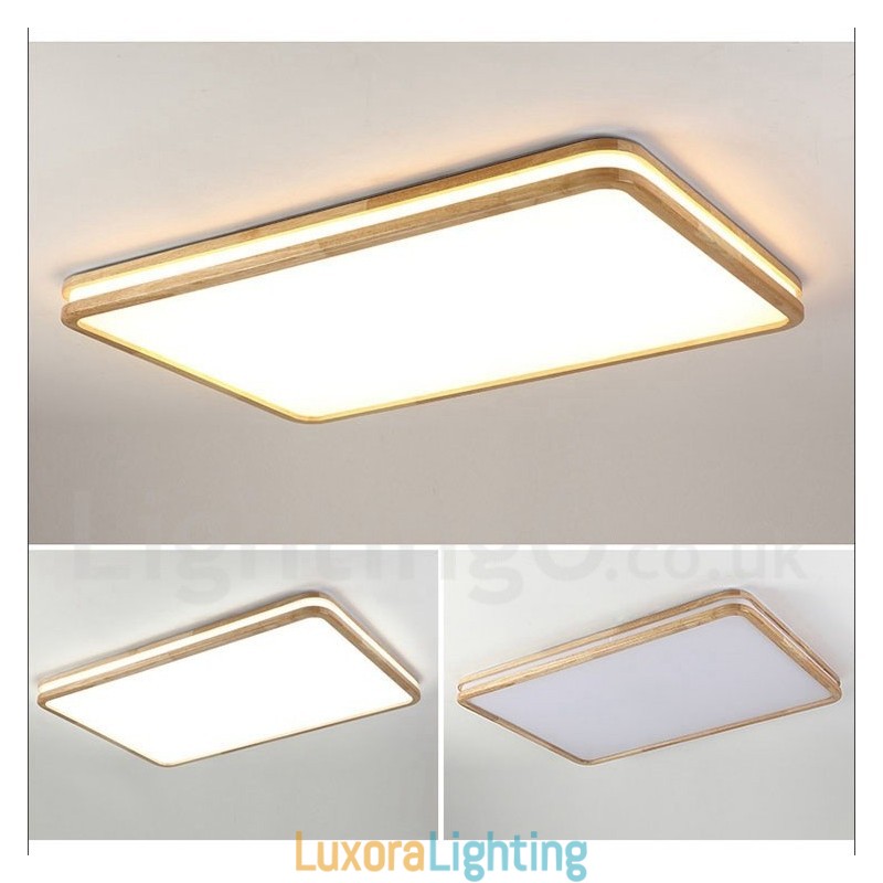 Designer Touch Decorative Dimmable Rectangle Wooden with Lens Modern Contemporary Nordic Style Flush Mount Wood Ceiling Light with Acrylic Shade and Remote Control Also Can Be Used As Wall Light