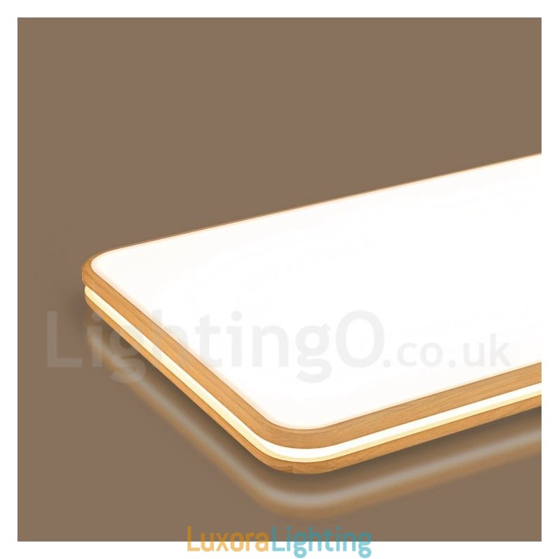 Designer Touch Decorative Dimmable Rectangle Wooden with Lens Modern Contemporary Nordic Style Flush Mount Wood Ceiling Light with Acrylic Shade and Remote Control Also Can Be Used As Wall Light