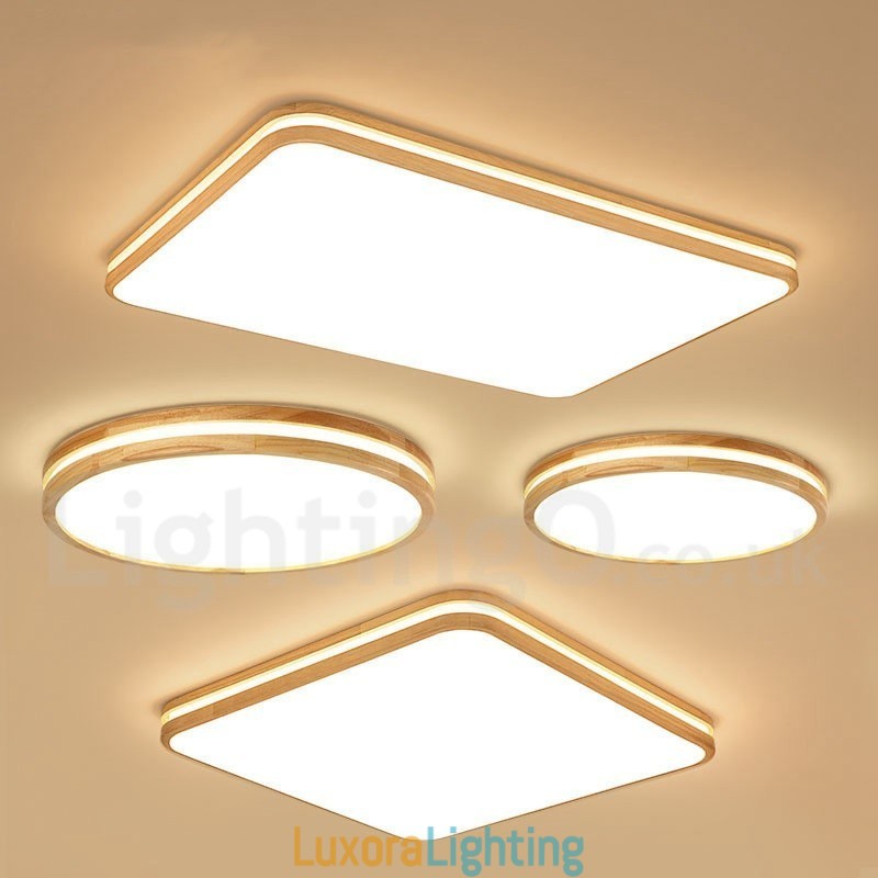 Designer Touch Decorative Dimmable Rectangle Wooden with Lens Modern Contemporary Nordic Style Flush Mount Wood Ceiling Light with Acrylic Shade and Remote Control Also Can Be Used As Wall Light