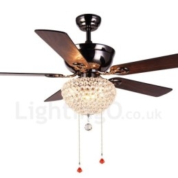 Designer Touch Decorative 132CM (52") American Style Wood Retro Remote Control Ceiling Fan Light with Crystal Shade Mute Pure Copper Motor