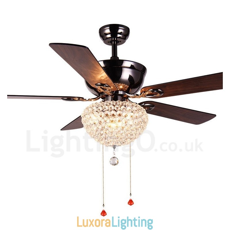 Designer Touch Decorative 132CM (52") American Style Wood Retro Remote Control Ceiling Fan Light with Crystal Shade Mute Pure Copper Motor
