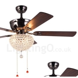 Designer Touch Decorative 132CM (52") American Style Wood Retro Remote Control Ceiling Fan Light with Crystal Shade Mute Pure Copper Motor