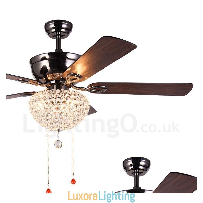 Designer Touch Decorative 132CM (52") American Style Wood Retro Remote Control Ceiling Fan Light with Crystal Shade Mute Pure Copper Motor