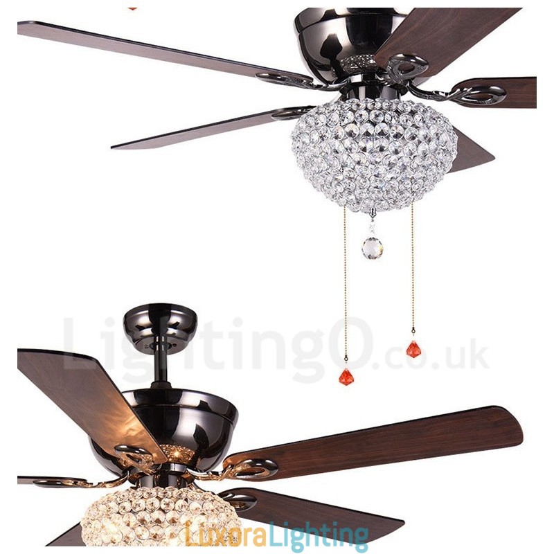 Designer Touch Decorative 132CM (52") American Style Wood Retro Remote Control Ceiling Fan Light with Crystal Shade Mute Pure Copper Motor