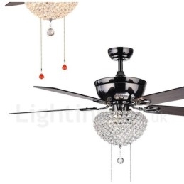 Designer Touch Decorative 132CM (52") American Style Wood Retro Remote Control Ceiling Fan Light with Crystal Shade Mute Pure Copper Motor