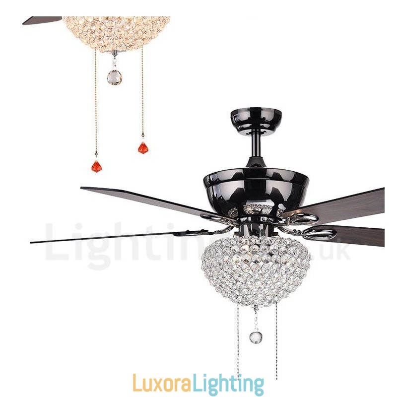 Designer Touch Decorative 132CM (52") American Style Wood Retro Remote Control Ceiling Fan Light with Crystal Shade Mute Pure Copper Motor