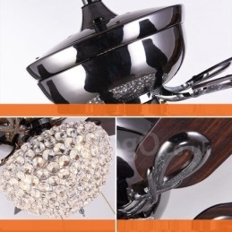 Designer Touch Decorative 132CM (52") American Style Wood Retro Remote Control Ceiling Fan Light with Crystal Shade Mute Pure Copper Motor