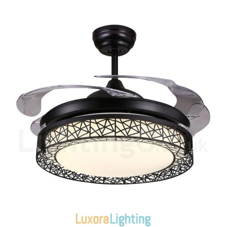 Designer Touch Decorative 108CM (42") 91CM(36") Modern Contemporary Remote Control Hollow Ceiling Fan Light with Acrylic Shade Mute Pure Copper Motor
