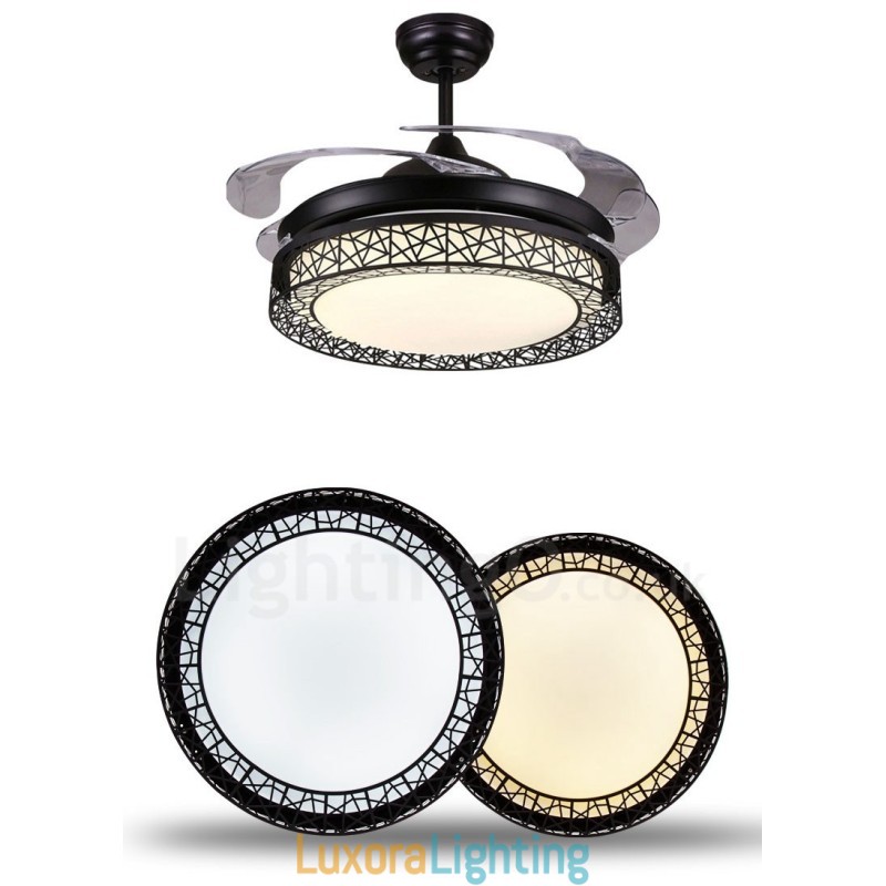 Designer Touch Decorative 108CM (42") 91CM(36") Modern Contemporary Remote Control Hollow Ceiling Fan Light with Acrylic Shade Mute Pure Copper Motor
