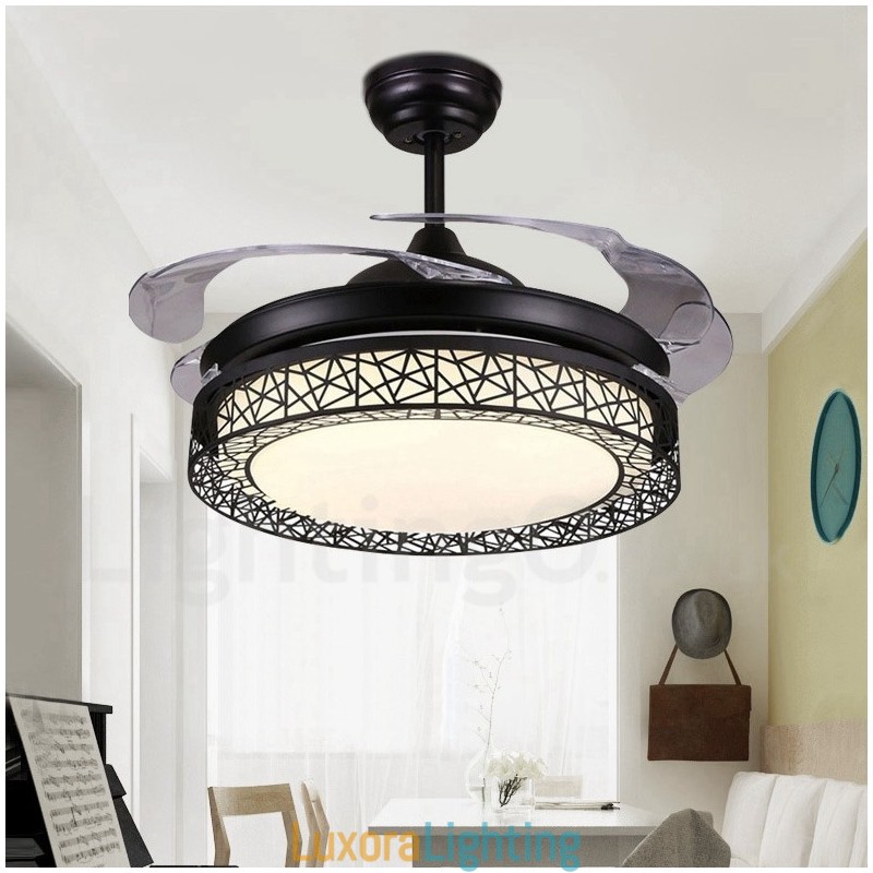Designer Touch Decorative 108CM (42") 91CM(36") Modern Contemporary Remote Control Hollow Ceiling Fan Light with Acrylic Shade Mute Pure Copper Motor