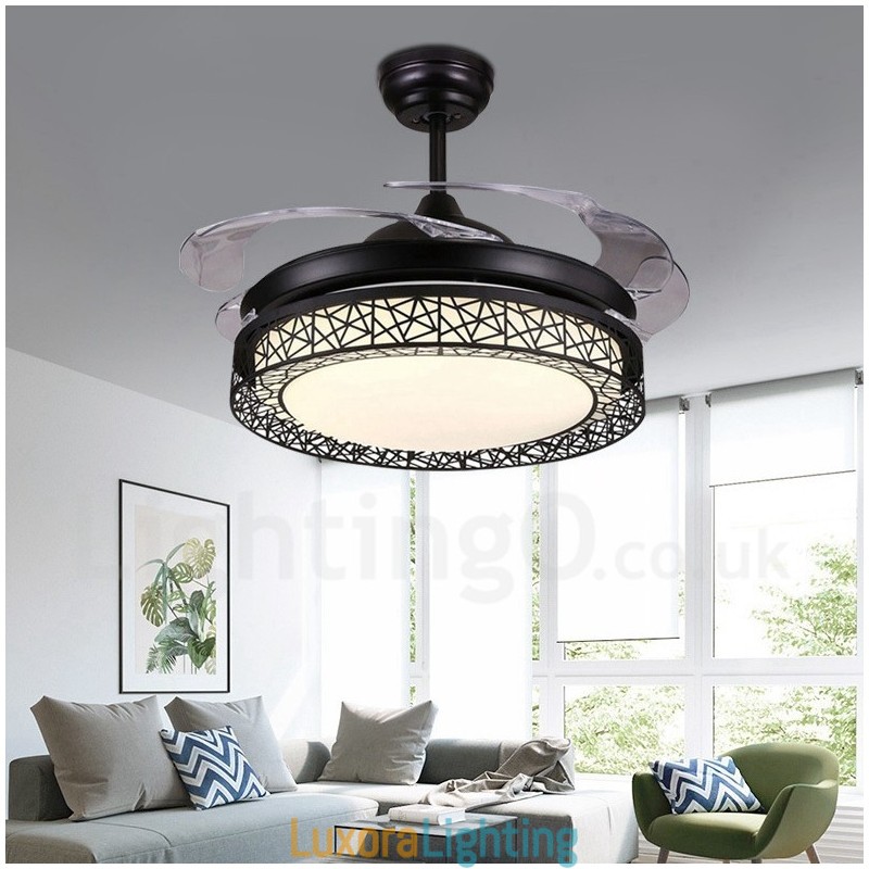Designer Touch Decorative 108CM (42") 91CM(36") Modern Contemporary Remote Control Hollow Ceiling Fan Light with Acrylic Shade Mute Pure Copper Motor