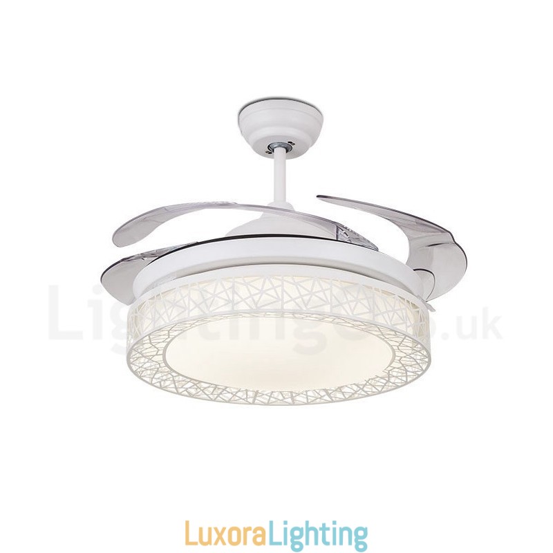 Designer Touch Decorative 108CM (42") 91CM(36") Modern Contemporary Remote Control Hollow Ceiling Fan Light with Acrylic Shade Mute Pure Copper Motor