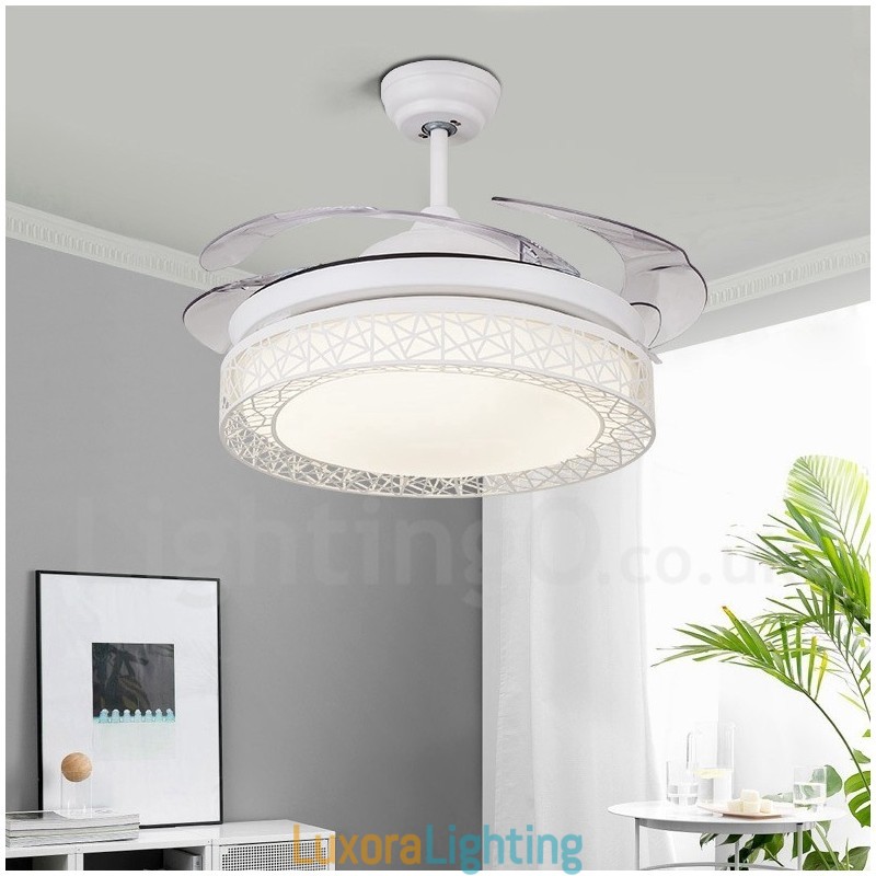 Designer Touch Decorative 108CM (42") 91CM(36") Modern Contemporary Remote Control Hollow Ceiling Fan Light with Acrylic Shade Mute Pure Copper Motor