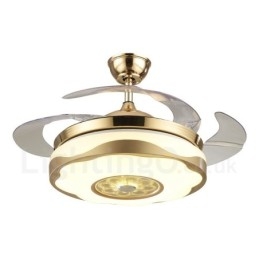 Designer Touch Decorative 108CM (42") 91CM(36") Modern Contemporary Remote Control Gold Colour Ceiling Fan Light with Acrylic Shade Mute Pure Copper Motor