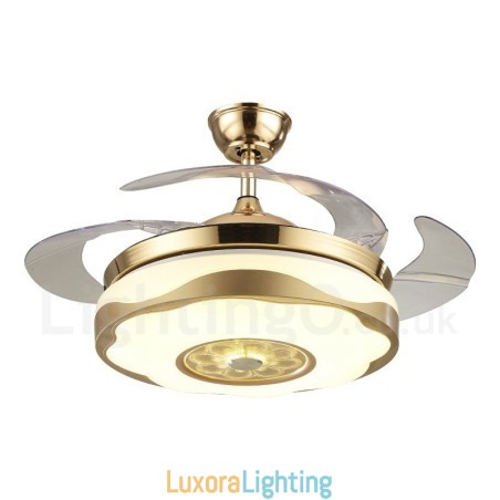 Designer Touch Decorative 108CM (42") 91CM(36") Modern Contemporary Remote Control Gold Colour Ceiling Fan Light with Acrylic Shade Mute Pure Copper Motor
