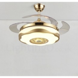 Designer Touch Decorative 108CM (42") 91CM(36") Modern Contemporary Remote Control Gold Colour Ceiling Fan Light with Acrylic Shade Mute Pure Copper Motor